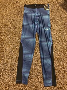 Nike Blue Gradient Striped Training Leggings with Black Panels